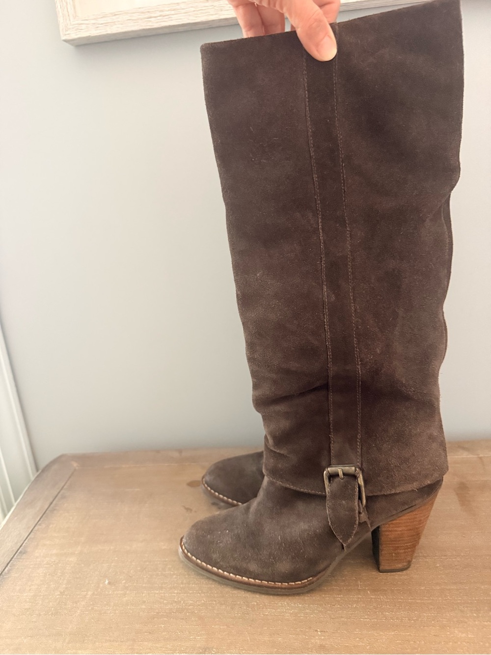 Women's Aldo Brown Suede Mid-Calf Heeled Boots
